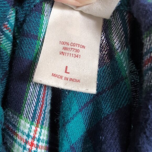 Navy Plaid Flannel Long Sleeve Button Up Shirt Size Large - Picture 5 of 5